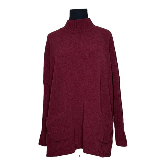 J. Jill Chenille red high neck long sleeves tunic sweater size LP - Picture 1 of 13